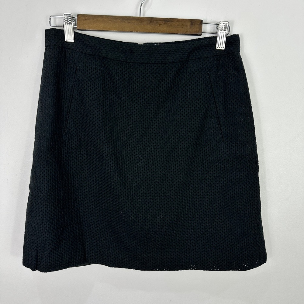 Halogen Mini Skirt Womens 6 Black Cotton Eyelet Textured A-Line Career‎ Office